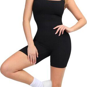 Shapewear Jumpsuits for Women Built-in Bra Square Neck Rompers Shorts Bodycon Bo